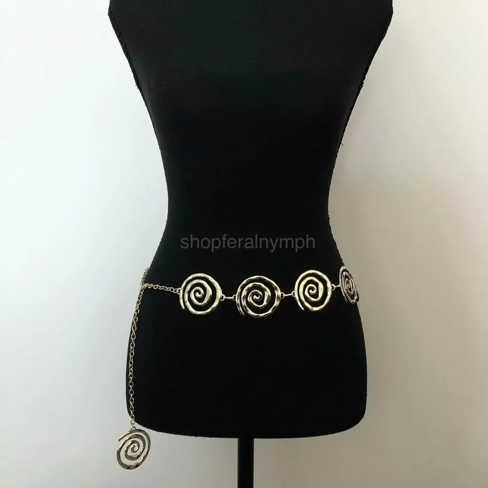 Vintage Y2K Retro Gold Spiral Waist Chain Belt, Fits 18.5-38.5 Inches, X7GA1242